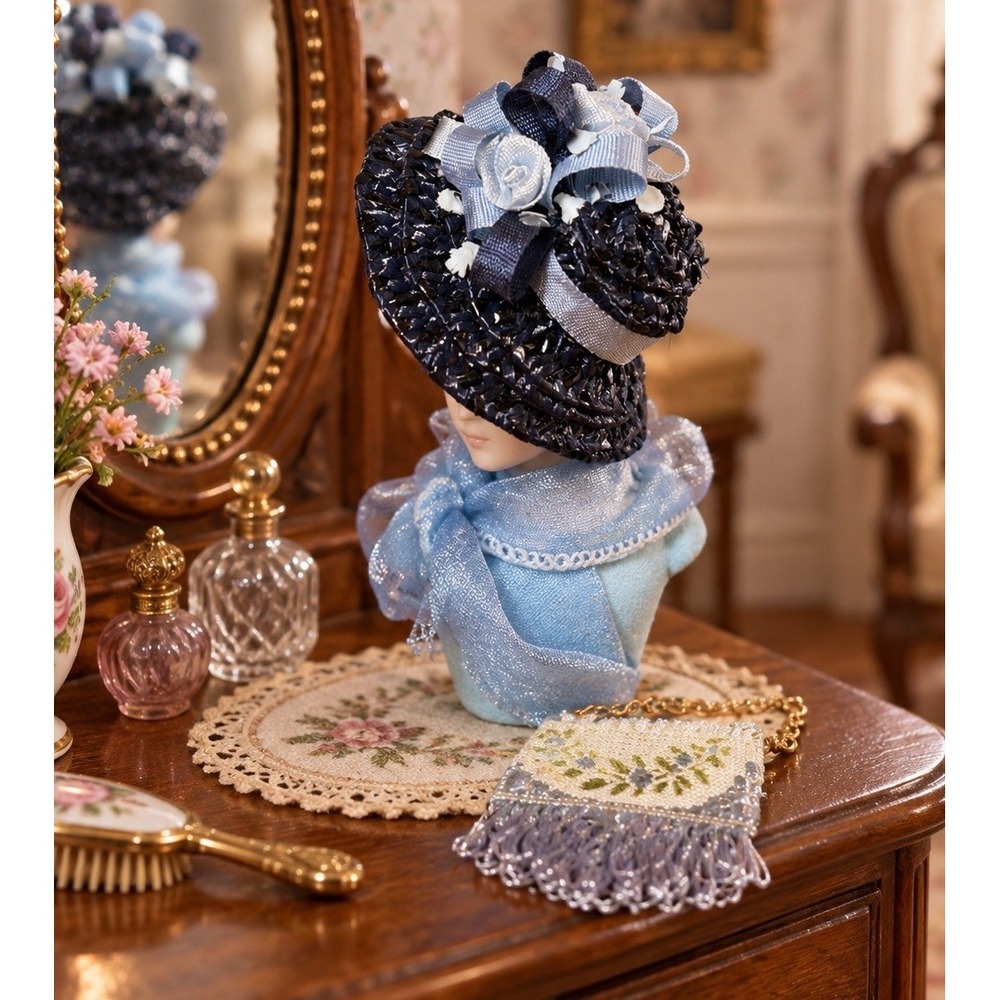 Artisan 1:12 Porcelain Doll Bust Edwardian Lady Hat Purse Miniature Deb Young
